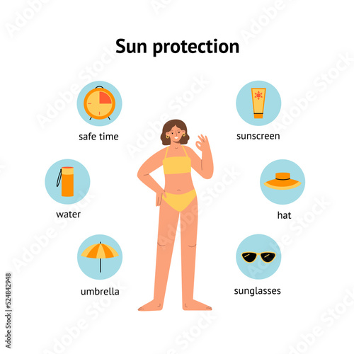 Infographics illustration about skin protection and sun safety