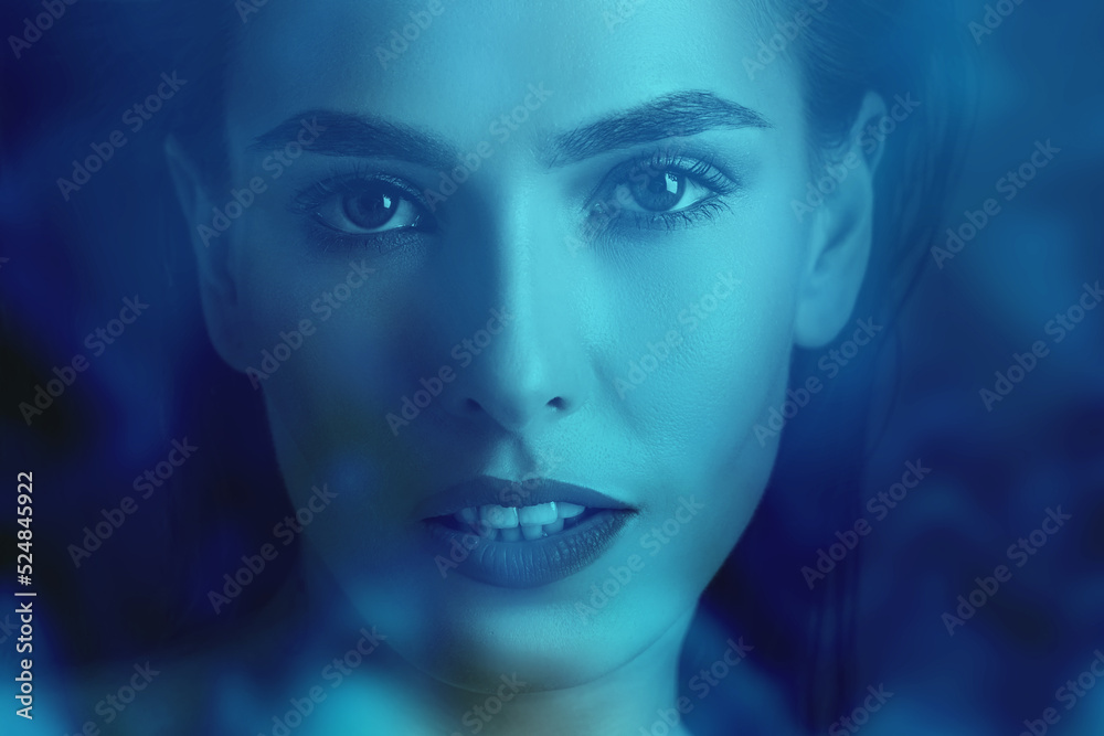 Face and skin of a woman close-up after cold therapy, Cryotherapy Skincare 