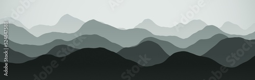 beautiful flat of hills peaks in haze cg texture illustration