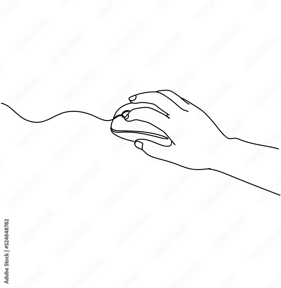 Hand and mouse computer one continuous single line art drawing. Minimal art style. Computer mouse equipment continuous line art illustration. Hand and mouse. Hand and mouse computer one continuous single line art drawing. Minimal art style. Computer mouse equipment continuous line art illustration. Hand and mouse.