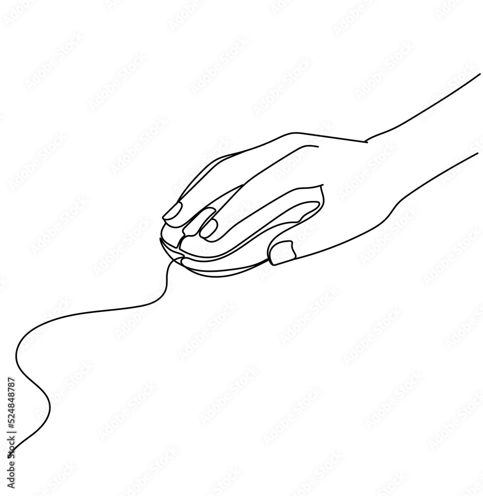 Hand and mouse computer one continuous single line art drawing. Minimal
