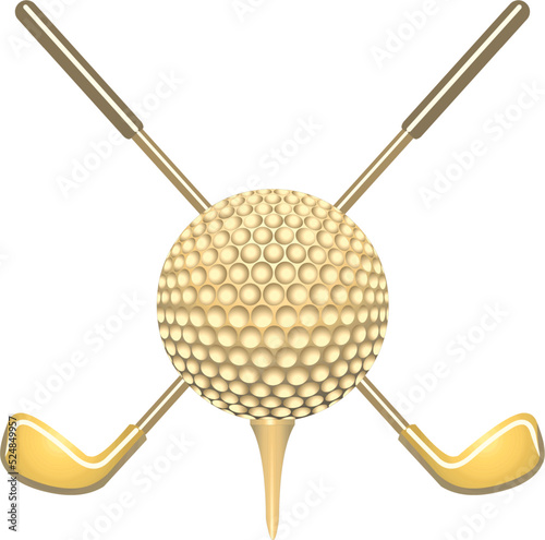 Gold clubs and golf ball on a white background	
