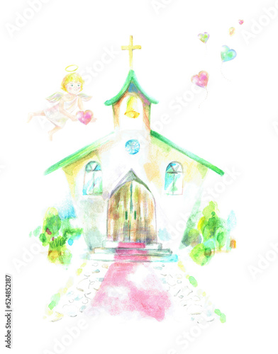 Wallpaper Mural チャペルと天使　手描き Torontodigital.ca