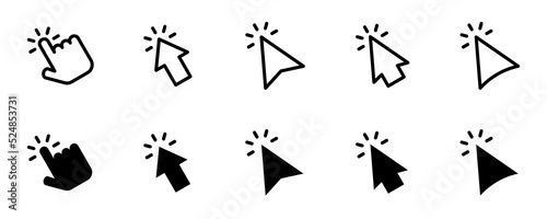 Conjunto de iconos de cursor de computadora. Clic en el cursor del ratón. Diferentes estilos del cursor photo