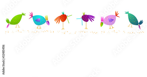 Billede på lærred Tribal funk style chickens and barnyard birds