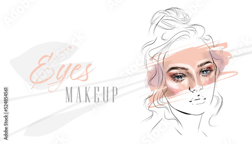 Illustration with woman's eyes, eyelashes and eyebrows. Realistic sexy makeup look. Tattoo design. Logo for brow bar or lash salon.