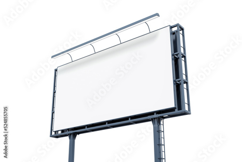 Blank white billboard isolated on light background, perspective view. Mock up, 3D Rendering