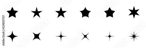 Conjunto de iconos de estrellas y luces negras. Luminarias nocturnas. Estrellas de diferentes 