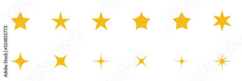 Conjunto de iconos de estrellas y luces amarillas. Luminarias nocturnas. Estrellas de diferentes  photo
