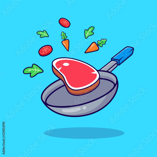 Cooking Healthy vegetable and meat on pan, kitchen set, cooking tools illustration vector isolated flat design