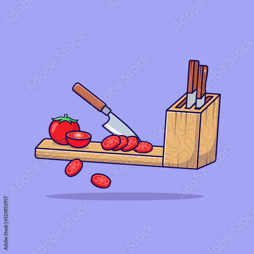 Cutting healthy vegetable on cutting board illustration vector isolated flat design