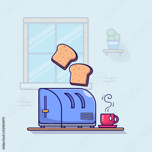 Toaster flying bread and milk kitchen tools illustration vector isolated flat design
