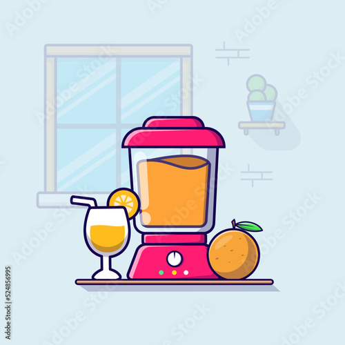 Blender mixing healthy fruit juice kitchen tools cooking tools illustration vector isolated flat design