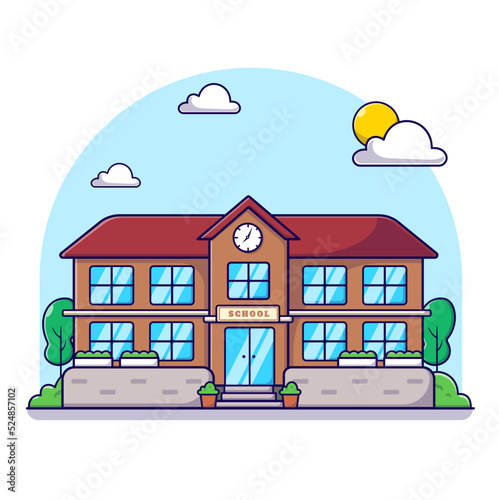 public school buildinng, building landmark icon illustration vector