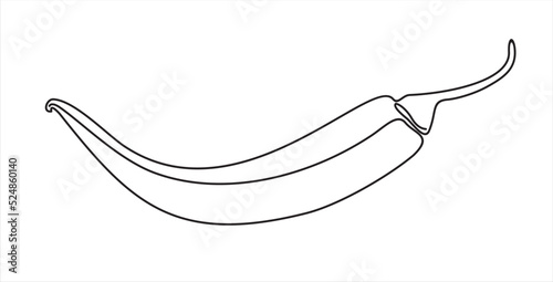 Single continuous line drawing of whole healthy organic hot chili for farm logo identity. Fresh chilli pepper concept for vegetable icon. Modern one line draw design graphic vector illustration