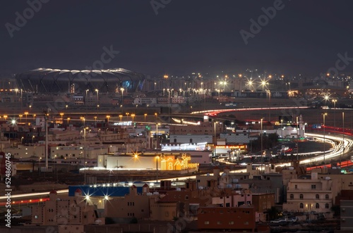 Jeddah, August 2022. Night view of King Abdullah Sports City Stadium photo