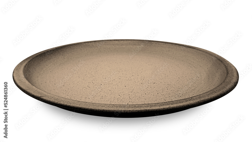Brown circle ceramics plate isolated on white background. Brown circle ceramics plate isolated on white background.