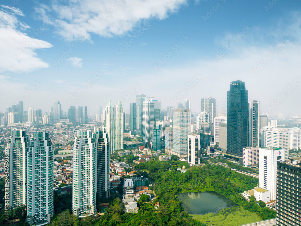 Naklejka premium Beautiful Jakarta city with highrise at morning
