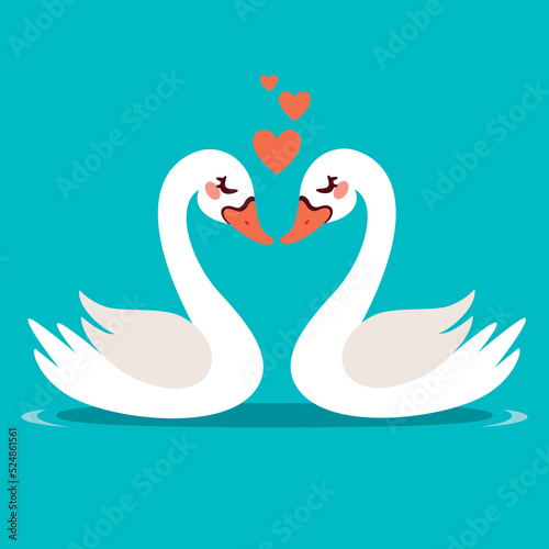 Cartoon Illustration Of  Cute Swans