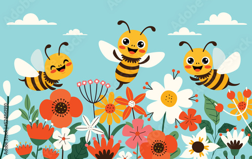 Cartoon Illustration Of Cute Bees