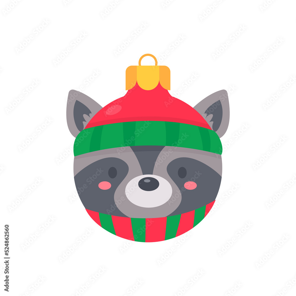 animal face christmas ball wearing a red woolen hat for decoration on Christmas animal face christmas ball wearing a red woolen hat for decoration on Christmas