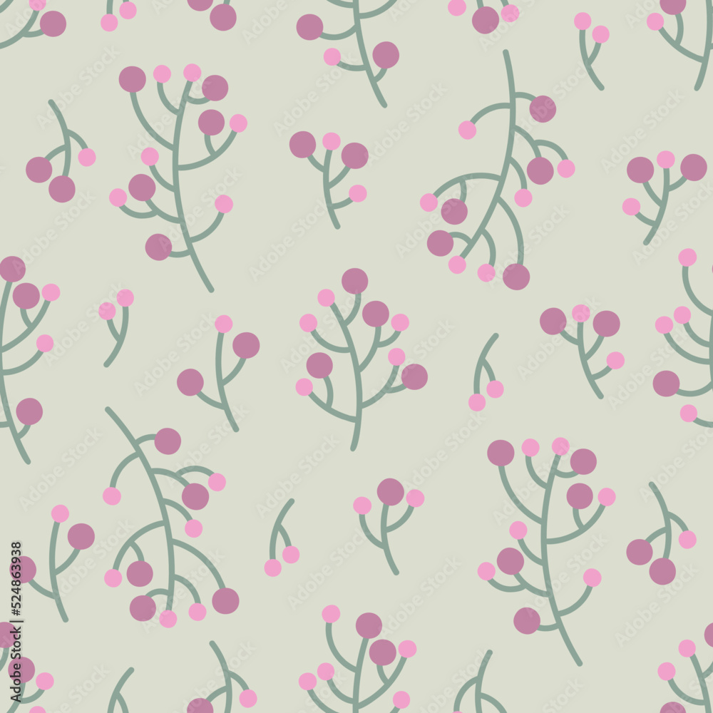 Seamless pattern with twigs stylized branch berry
