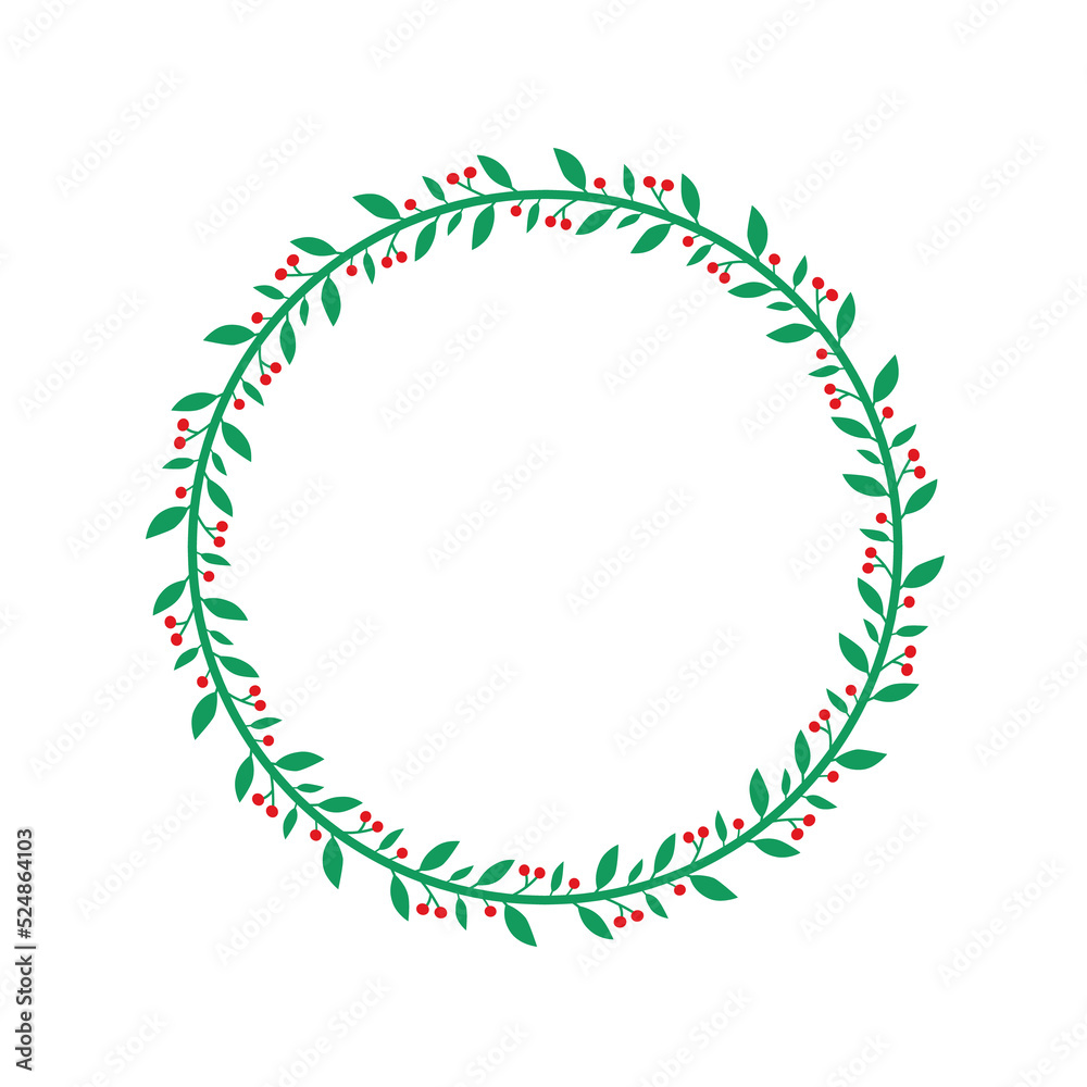 Christmas wreath vector. Winter garland adorned with red holly berries on green pine branches. Christmas wreath vector. Winter garland adorned with red holly berries on green pine branches.