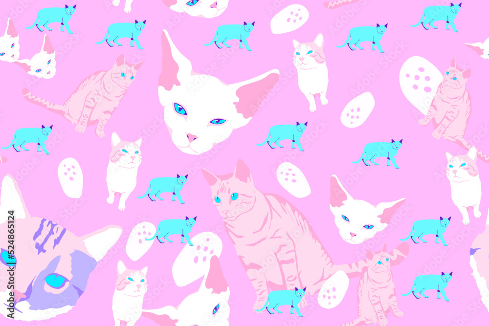 fashion minimal illustration stylish funny kitty seamless pattern