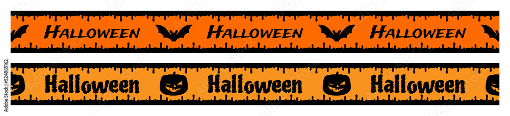 halloween orange border tape horizontal pattern banner with bats and pumpkins vector illustration