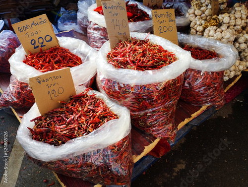 dried chili at market in thailand
