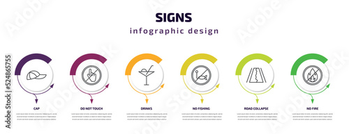 Tela signs infographic template with icons and 6 step or option
