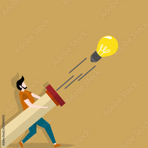 a man holding a pipe that puts out an idea lamp, an idea generating concept, an opinionating concept, a light bulb, an incandescent light bulb. photo