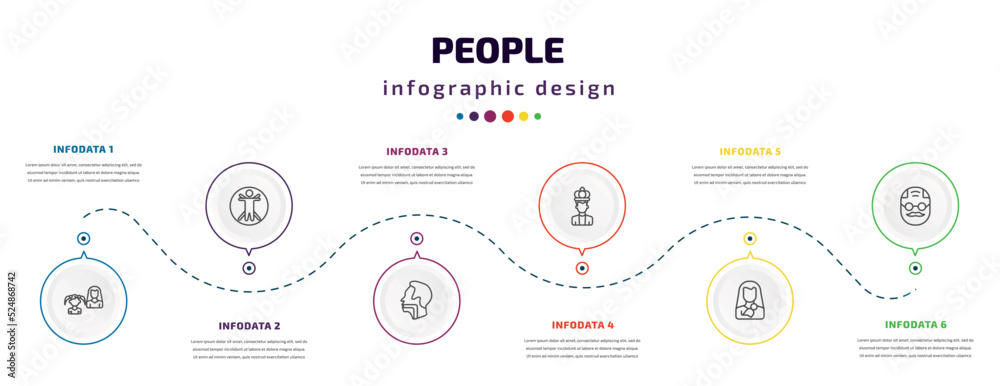people infographic element with icons and 6 step or option. people icons such as mother and daughter, vitruvian man, throat, empress, mother and baby, elder vector. can be used for banner, info people infographic element with icons and 6 step or option. people icons such as mother and daughter, vitruvian man, throat, empress, mother and baby, elder vector. can be used for banner, info