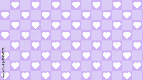cute small pastel purple checkers, gingham, plaid, checkerboard with cute little white heart background illustration, perfect for banner, wallpaper, backdrop, postcard, background