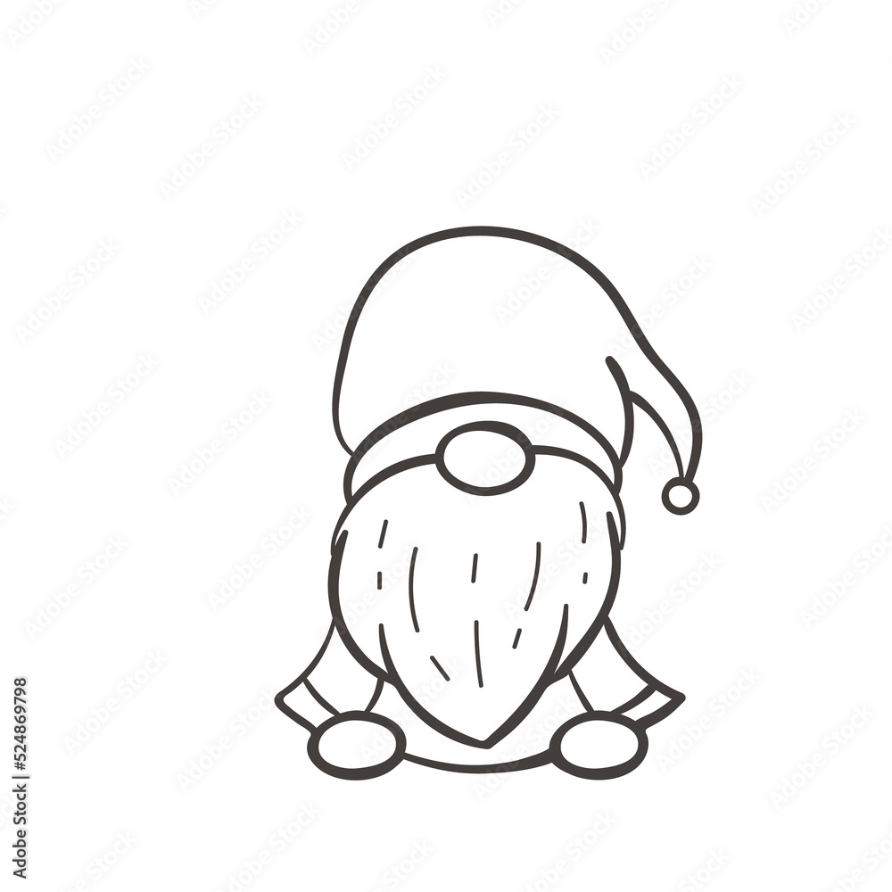 Fototapeta premium Line art Christmas gnomes design for coloring book isolated on a white background