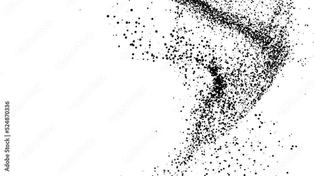 Abstract fluid flowing black dot particle curve shape isolated on white background with space for text. Animation in concept technology, digital, science, modern.