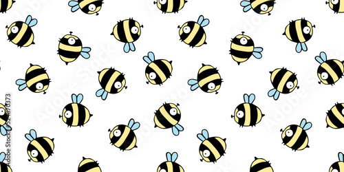 Vector illustration. Cute seamless pattern with tiny flying colorful bees isolated on white. Funny insects. Hand drawn simple doodle clipart. For textile, pabric, banner, gift wrap, baby products