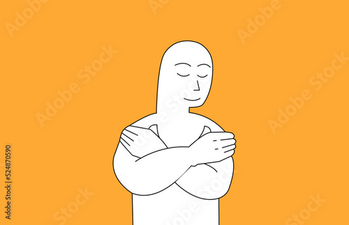 Mental health , illness ,brain development and medical treatment  concept. Man huge himself and smile..