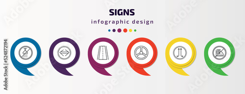 signs infographic template with icons and 6 step or option. signs icons such as no shower, maths, roads, nuclear, is parallel to, no ironing vector. can be used for banner, info graph, web,
