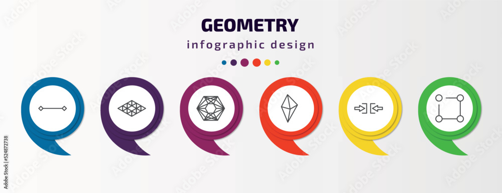 geometry infographic template with icons and 6 step or option. geometry icons such as line, polygonal rhomb, polygonal hexagonal, octahedron, constraint, ungroup vector. can be used for banner, info geometry infographic template with icons and 6 step or option. geometry icons such as line, polygonal rhomb, polygonal hexagonal, octahedron, constraint, ungroup vector. can be used for banner, info