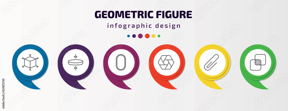 geometric figure infographic template with icons and 6 step or option. geometric figure icons such as 3d cube, flatten, oval, polygonal hexagon, attach, unite vector. can be used for banner, info geometric figure infographic template with icons and 6 step or option. geometric figure icons such as 3d cube, flatten, oval, polygonal hexagon, attach, unite vector. can be used for banner, info