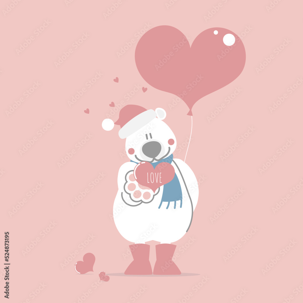 cute and lovely hand drawn teddy bear holding heart balloon and ring, happy valentine's day, love concept, flat vector illustration cartoon character costume design cute and lovely hand drawn teddy bear holding heart balloon and ring, happy valentine's day, love concept, flat vector illustration cartoon character costume design