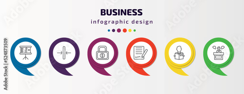 business infographic template with icons and 6 step or option. business icons such as graphic panel, thin, safe money, , reader, angry boss vector. can be used for banner, info graph, web,