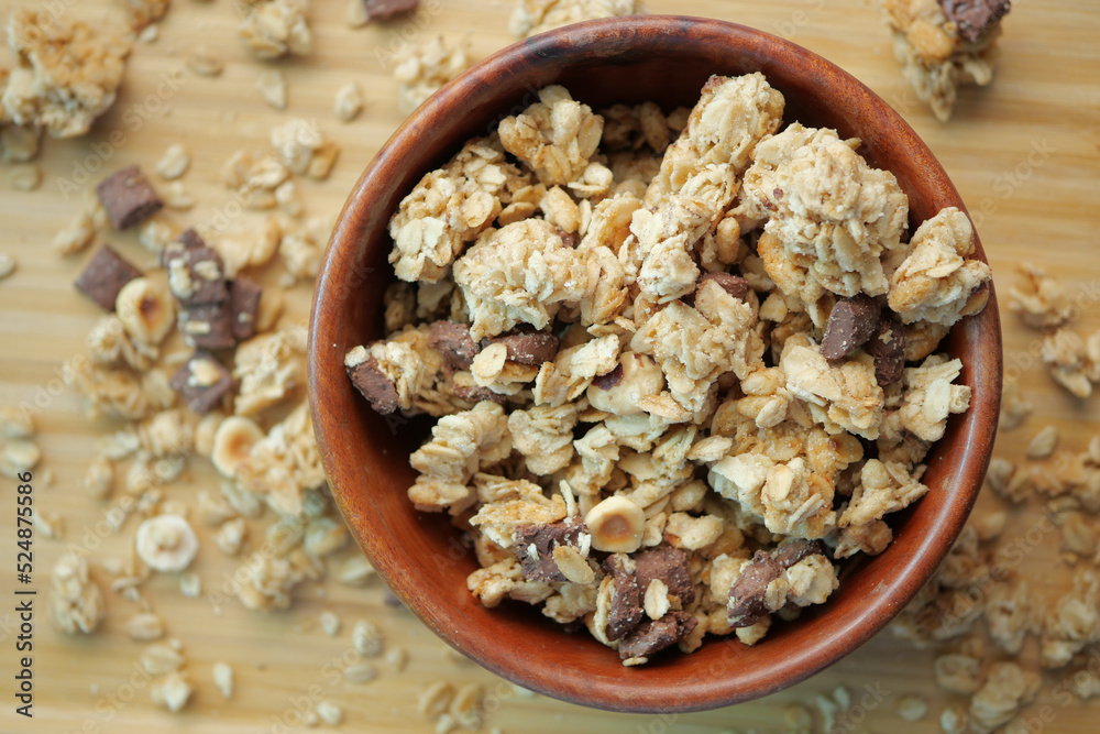 detail shot of granola Musli in a bowl, detail shot of granola Musli in a bowl,