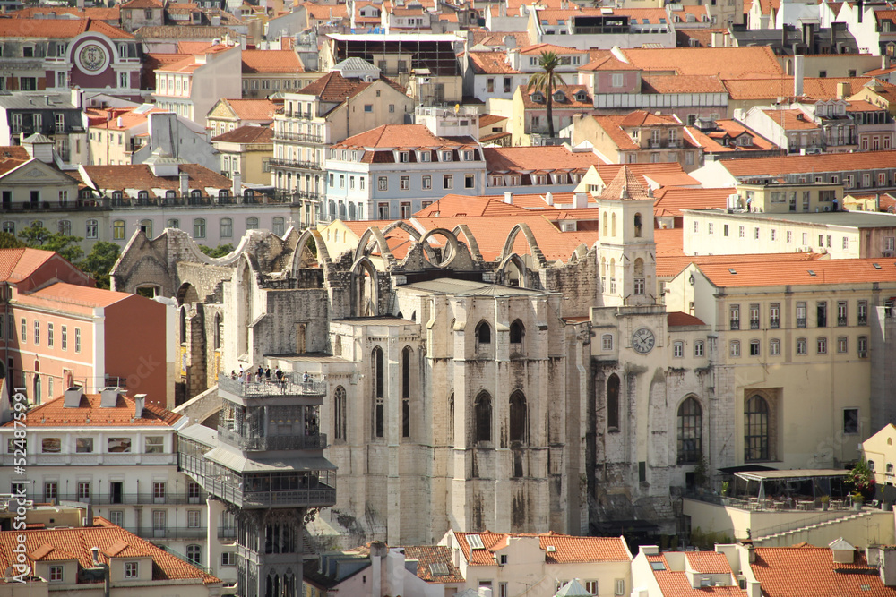 Convento do Carmo in Lisbon from sky view