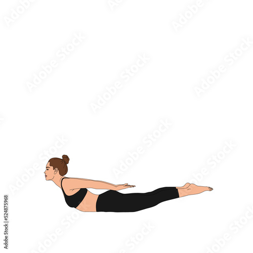 PNG Locust Pose / Salabhasana. Stretching woman portrait practicing yoga asana exercise. The cartoon painting illustration poster of person without background.