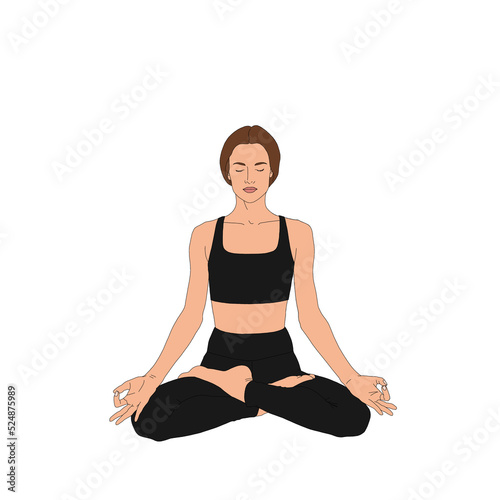 PNG Lotus Pose / Padmasana. Woman meditation practicing doing yoga without background. Meditating person practicing yoga fashion illustration painting poster.
