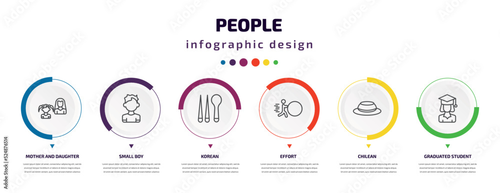people infographic element with icons and 6 step or option. people icons such as mother and daughter, small boy, korean, effort, chilean, graduated student vector. can be used for banner, info people infographic element with icons and 6 step or option. people icons such as mother and daughter, small boy, korean, effort, chilean, graduated student vector. can be used for banner, info