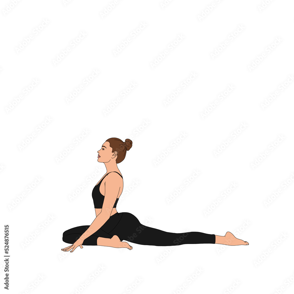 PNG Pigeon Pose / Eka Pada Rajakapotasana 1. Stretching flexible sport woman girl practicing doing yoga asana. The cartoon painting illustration of person without background.