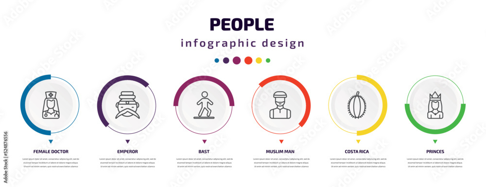 people infographic element with icons and 6 step or option. people icons such as female doctor, emperor, bast, muslim man, costa rica, princes vector. can be used for banner, info graph, web, people infographic element with icons and 6 step or option. people icons such as female doctor, emperor, bast, muslim man, costa rica, princes vector. can be used for banner, info graph, web,